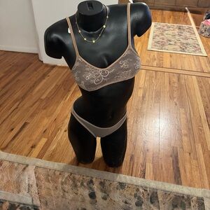 Lace Bralette and Panty Set - Tan